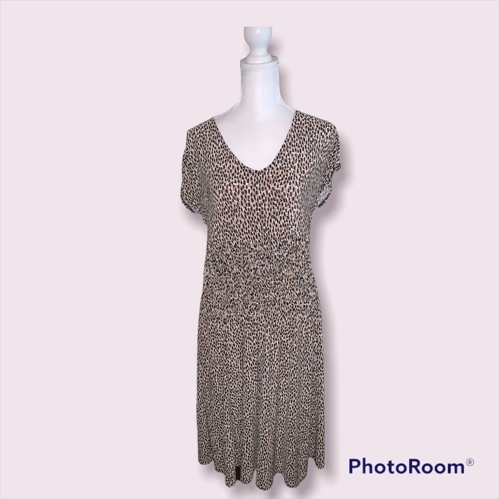 Final Sale Nine & Co Nine West Leopard Print Smocked Waist Midi Dress Womens Med